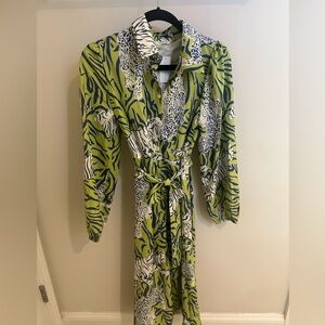 Green Cheetah Print Midi Dress